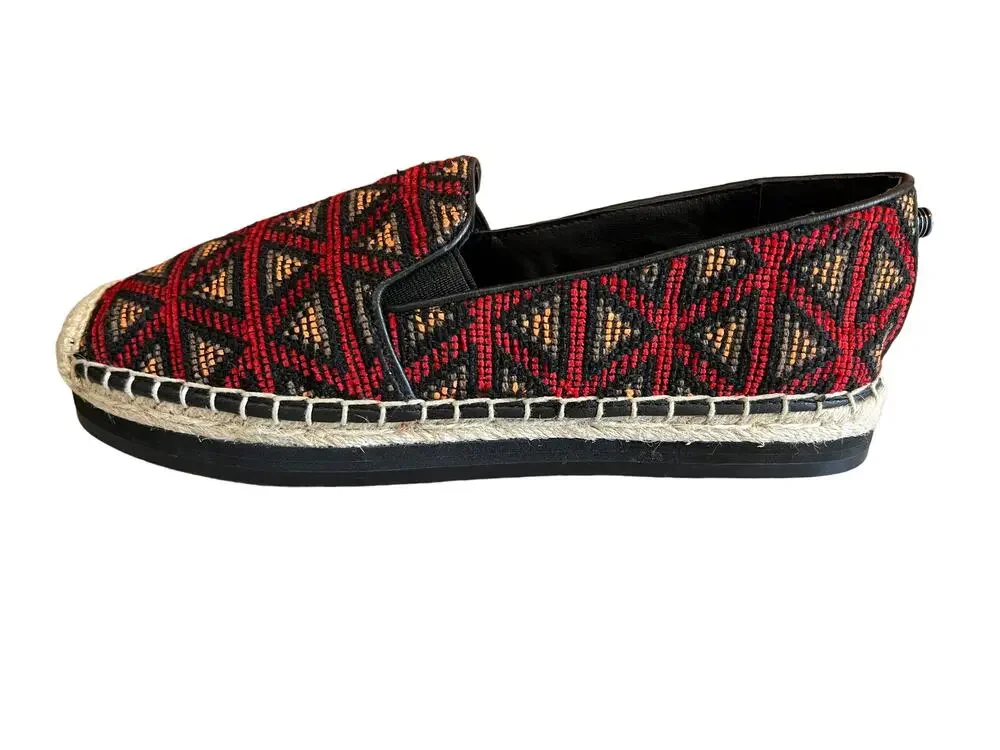 Botkier Sara Kilim Aztec print Platform Espadrille Shoes Red 8.5